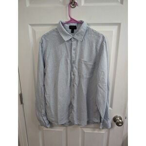 Magaschoni Man Button Down Shirt Mens Blue Gingham Linen Blend - Size L